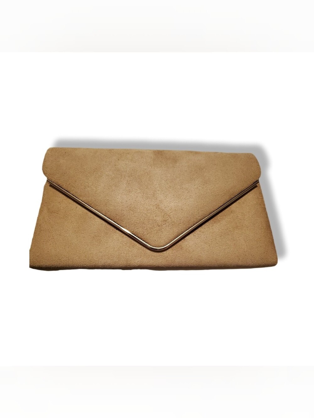 Elegant Tan Suede Envelope Clutch with Gold Accent
